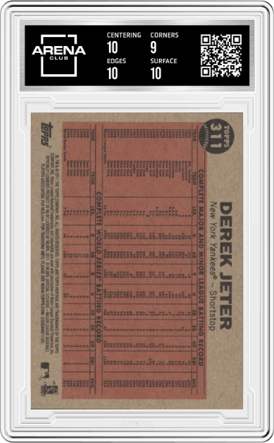 Derek Jeter from the 2011 Topps Heritage set graded by Arena Club and given an overall grade of 9.5.