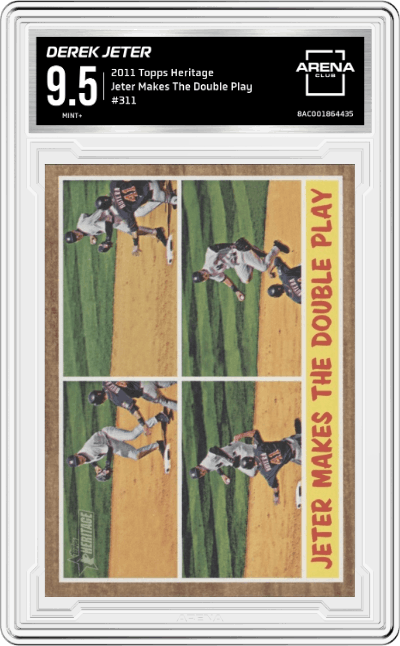 Derek Jeter from the 2011 Topps Heritage set graded by Arena Club and given an overall grade of 9.5.