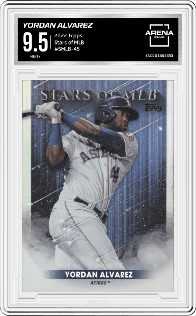 Yordan Alvarez from the 2022 Topps set graded by Arena Club and given an overall grade of 9.5.