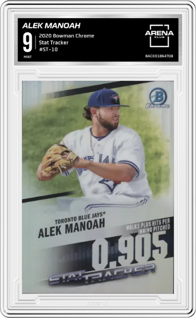 Alek Manoah from the 2020 Bowman Chrome set graded by Arena Club and given an overall grade of 9.