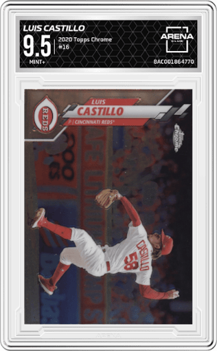 Luis Castillo from the 2020 Topps Chrome set graded by Arena Club and given an overall grade of 9.5.