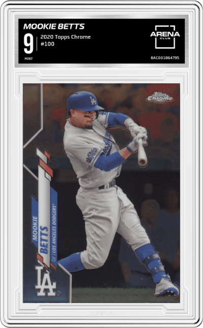 Mookie Betts from the 2020 Topps Chrome set graded by Arena Club and given an overall grade of 9.
