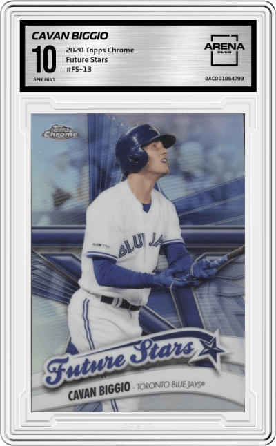 Cavan Biggio from the 2020 Topps Chrome set graded by Arena Club and given an overall grade of 10.