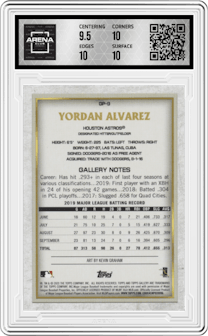 Yordan Alvarez from the 2020 Topps Chrome set graded by Arena Club and given an overall grade of 10.