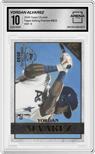 Yordan Alvarez from the 2020 Topps Chrome set graded by Arena Club and given an overall grade of 10.