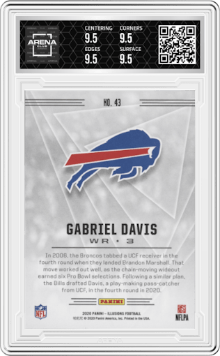 Gabriel Davis from the 2020 Panini Illusions set featuring a Retail parallel graded by Arena Club and given an overall grade of 9.5.