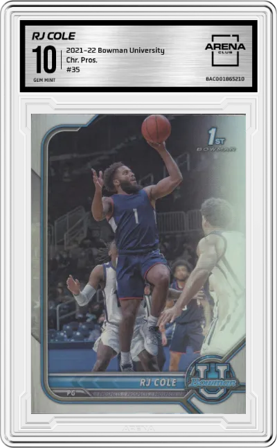 RJ Cole from the 2021-22 Bowman University Basketball set graded by Arena Club and given an overall grade of 10.
