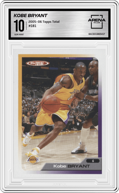 Kobe Bryant from the 2005-06 Topps Total set graded by Arena Club and given an overall grade of 10.