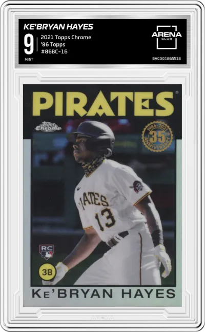 Ke'Bryan Hayes from the 2021 Topps Chrome set graded by Arena Club and given an overall grade of 9.