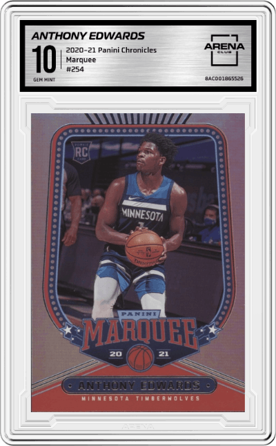 Anthony Edwards from the 2020-21 Panini Chronicles set graded by Arena Club and given an overall grade of 10.