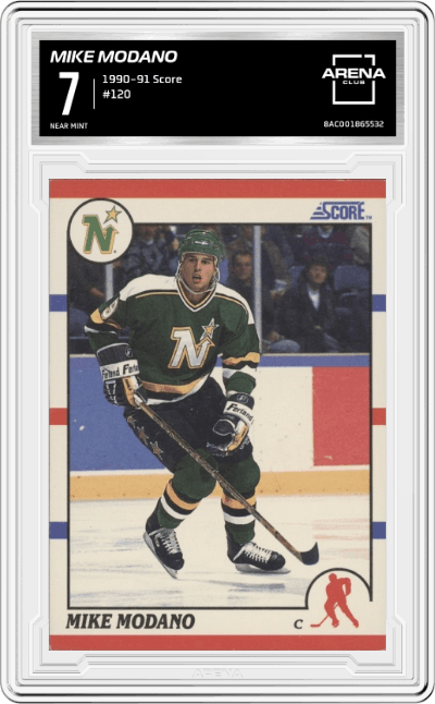 Mike Modano from the 1990-91 Score set graded by Arena Club and given an overall grade of 7.