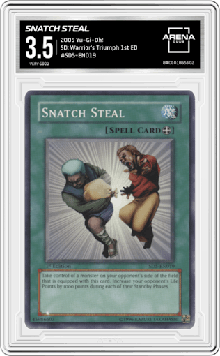 Snatch Steal from the 2005 Yu-Gi-Oh!  set graded by Arena Club and given an overall grade of 3.5.