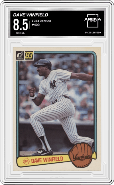 Dave Winfield from the 1983 Donruss set graded by Arena Club and given an overall grade of 8.5.