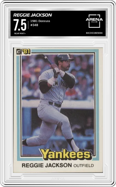 Reggie Jackson from the 1981 Donruss set graded by Arena Club and given an overall grade of 7.5.