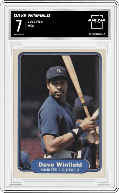 Dave Winfield from the 1982 Fleer set graded by Arena Club and given an overall grade of 7.