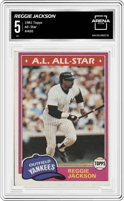 Reggie Jackson from the 1981 Topps set graded by Arena Club and given an overall grade of 5.