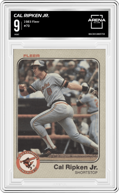 Cal Ripken Jr.  from the 1983 Fleer  set graded by Arena Club and given an overall grade of 9.