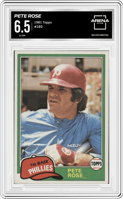 Pete Rose from the 1981 Topps set graded by Arena Club and given an overall grade of 6.5.