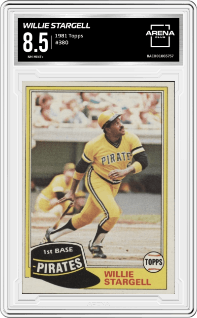 Willie Stargell from the 1981 Topps set graded by Arena Club and given an overall grade of 8.5.