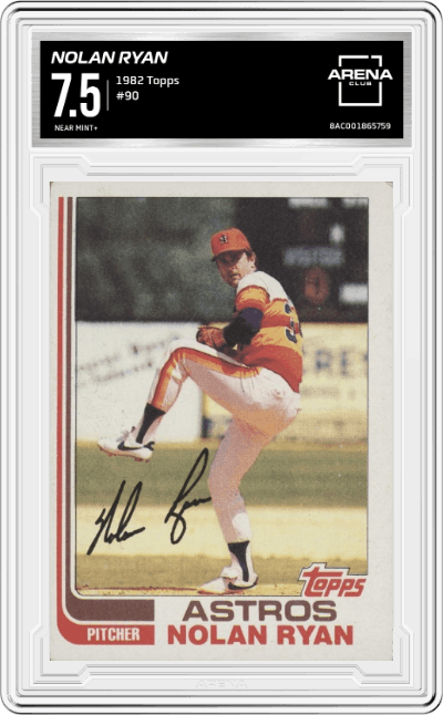 Nolan Ryan from the 1982 Topps set graded by Arena Club and given an overall grade of 7.5.
