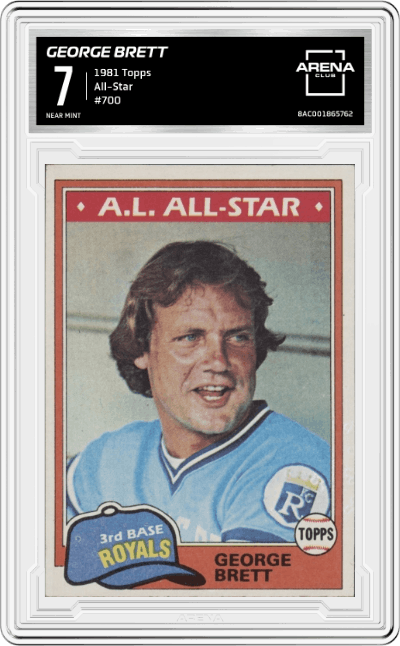 George Brett from the 1981 Topps set graded by Arena Club and given an overall grade of 7.