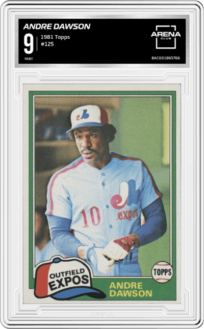 Andre Dawson from the 1981 Topps set graded by Arena Club and given an overall grade of 9.