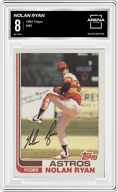 Nolan Ryan from the 1982 Topps set graded by Arena Club and given an overall grade of 8.