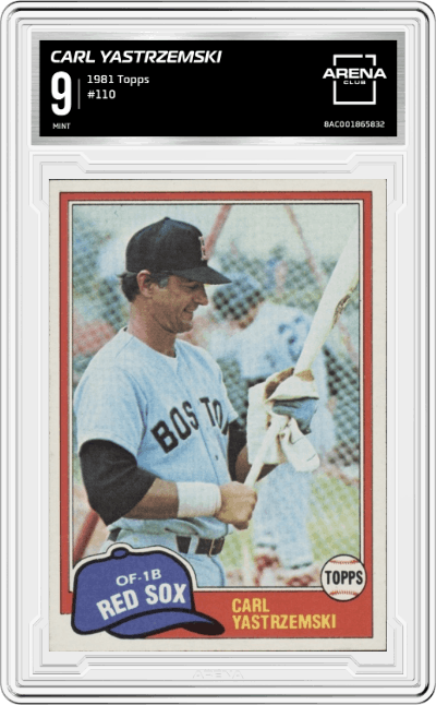 Carl Yastrzemski from the 1981 Topps set graded by Arena Club and given an overall grade of 9.
