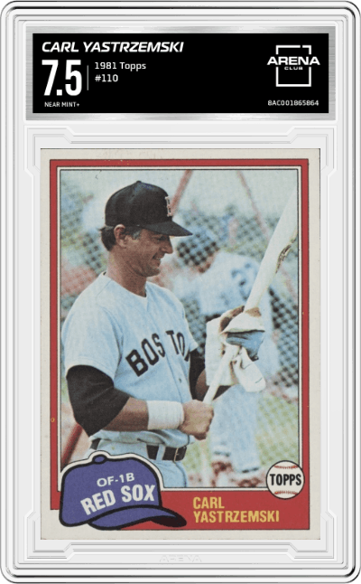 Carl Yastrzemski from the 1981 Topps set graded by Arena Club and given an overall grade of 7.5.