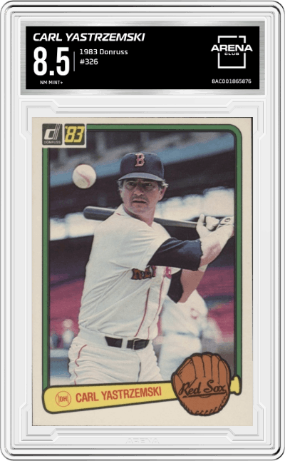 Carl Yastrzemski from the 1983 Donruss set graded by Arena Club and given an overall grade of 8.5.
