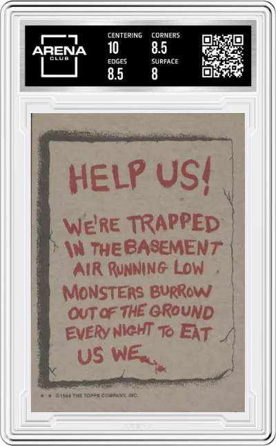 Trapped In The Basement from the 1988 Topps Dinosaurs Attack! set graded by Arena Club and given an overall grade of 8.5.