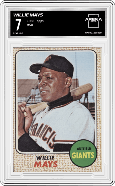 Willie Mays from the 1968 Topps set graded by Arena Club and given an overall grade of 7.