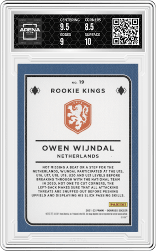 Owen Wijndal from the 2021-22 Panini Donruss Road to Qatar set graded by Arena Club and given an overall grade of 9.