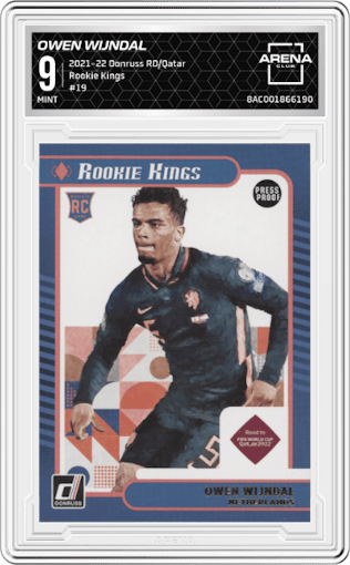 Owen Wijndal from the 2021-22 Panini Donruss Road to Qatar set graded by Arena Club and given an overall grade of 9.