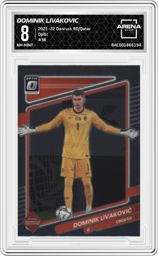 Dominik Livakovic from the 2021-22 Panini Donruss Road to Qatar set graded by Arena Club and given an overall grade of 8.