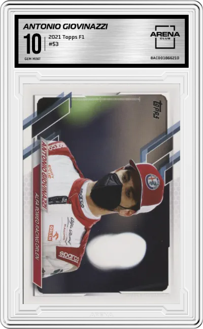 Antonio Giovinazzi from the 2021 Topps F1 set graded by Arena Club and given an overall grade of 10.