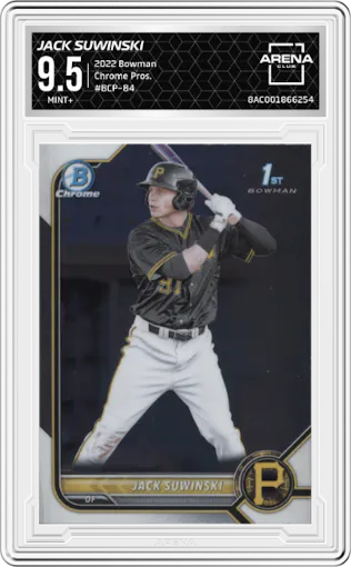 Jack Suwinski from the 2022 Bowman set graded by Arena Club and given an overall grade of 9.5.