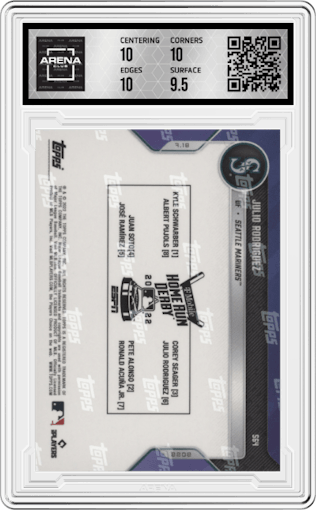 Julio Rodriguez from the 2022 Topps Now set graded by Arena Club and given an overall grade of 10.