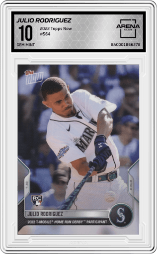Julio Rodriguez from the 2022 Topps Now set graded by Arena Club and given an overall grade of 10.