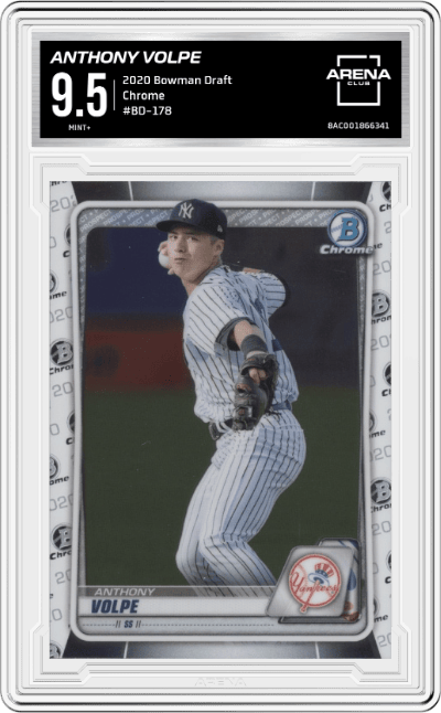 Anthony Volpe from the 2020 Bowman Draft set graded by Arena Club and given an overall grade of 9.5.