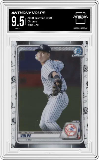 Anthony Volpe from the 2020 Bowman Draft set graded by Arena Club and given an overall grade of 9.5.