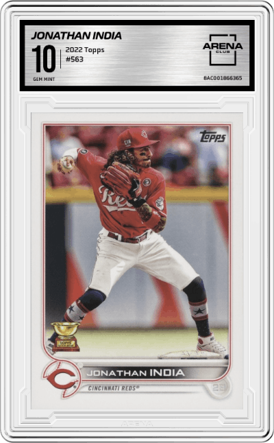 Jonathan India from the 2022 Topps set graded by Arena Club and given an overall grade of 10.