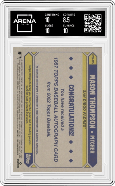 Mason Thompson from the 2022 Topps   set graded by Arena Club and given an overall grade of 9.