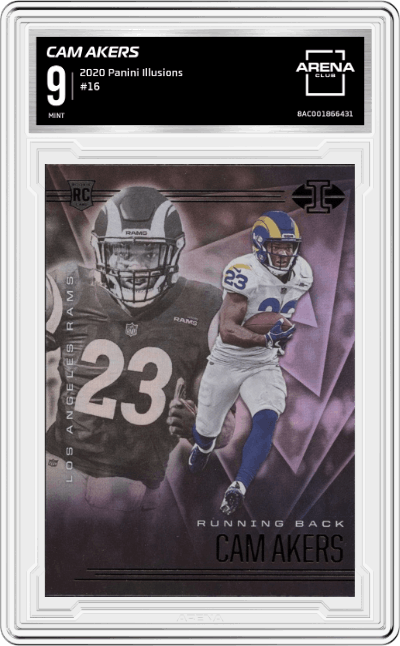 Cam Akers from the 2020 Panini Illusions set graded by Arena Club and given an overall grade of 9.
