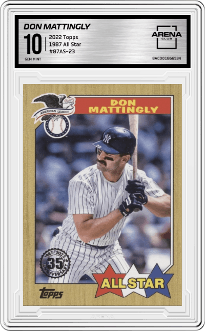 Don Mattingly from the 2022 Topps set graded by Arena Club and given an overall grade of 10.