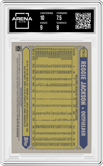 Reggie Jackson from the 2022 Topps set graded by Arena Club and given an overall grade of 8.