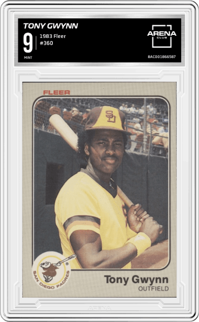 Tony Gwynn from the 1983 Fleer  set graded by Arena Club and given an overall grade of 9.