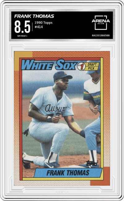 Frank Thomas from the 1990 Topps set graded by Arena Club and given an overall grade of 8.5.