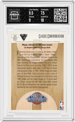 Magic VS. Jordan  from the 1991-92 Upper Deck set graded by Arena Club and given an overall grade of 8.