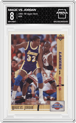 Magic VS. Jordan  from the 1991-92 Upper Deck set graded by Arena Club and given an overall grade of 8.